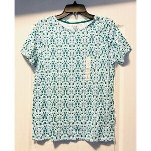 Croft & Barrow Women's Essential Crewneck Tee M, Blue Geo Tile NWT